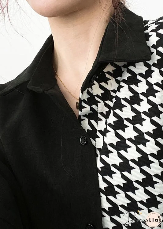 Plus Size Black Asymmetrical Button Patchwork Cotton Shirt Batwing Sleeve