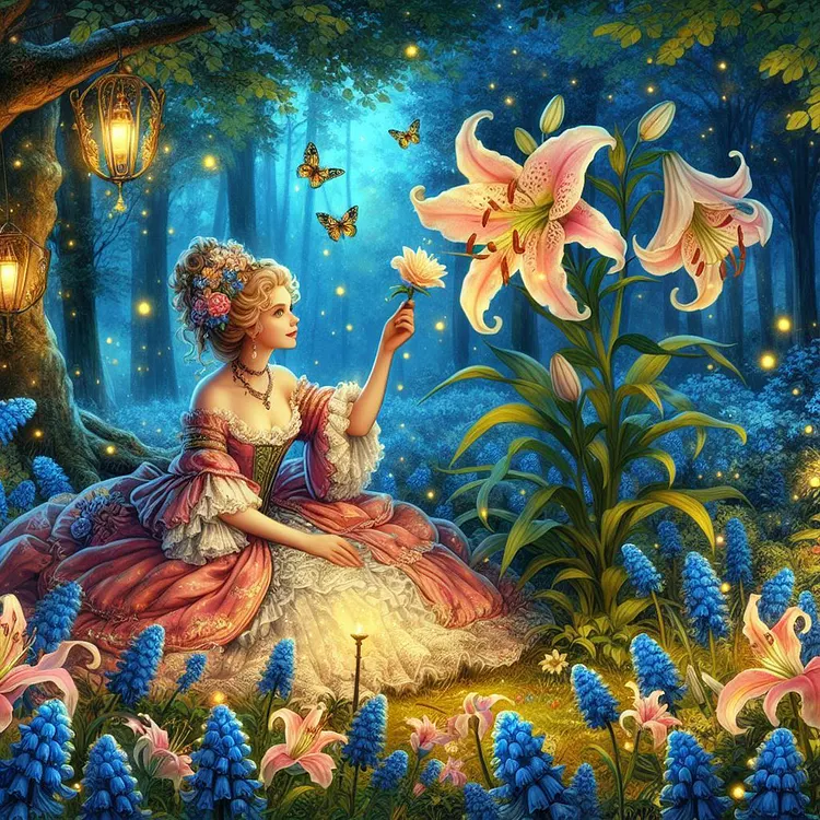 Lily And Girl 40*40CM (Canvas) Full Round Drill Diamond Painting gbfke
