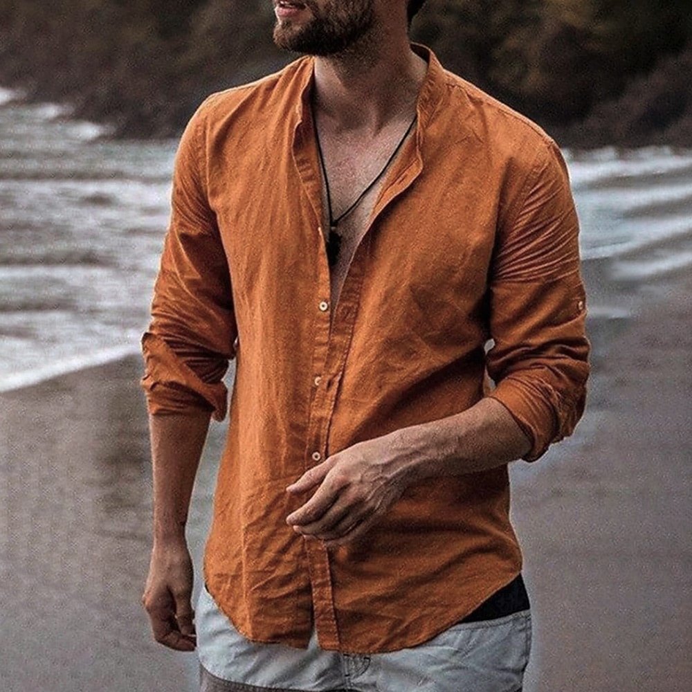 Men's Loose Long Sleeve Open Breathable Linen Shirt-Compassnice®