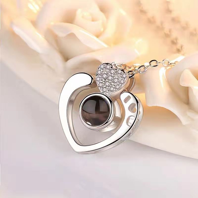 Loveyoufancy Peach Heart Memory Custom Necklace 100 Languages I Love You