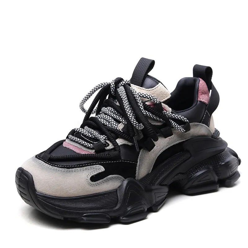 Yyvonne Layer Of Cowhick Thick-Bottomed Old Dad Shoes Autumn New Coloring Sports Single Shoes Leather Casual Shoes