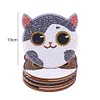 6pcs DIY Diamond Painting Wooden Cartoon Cat Coasters