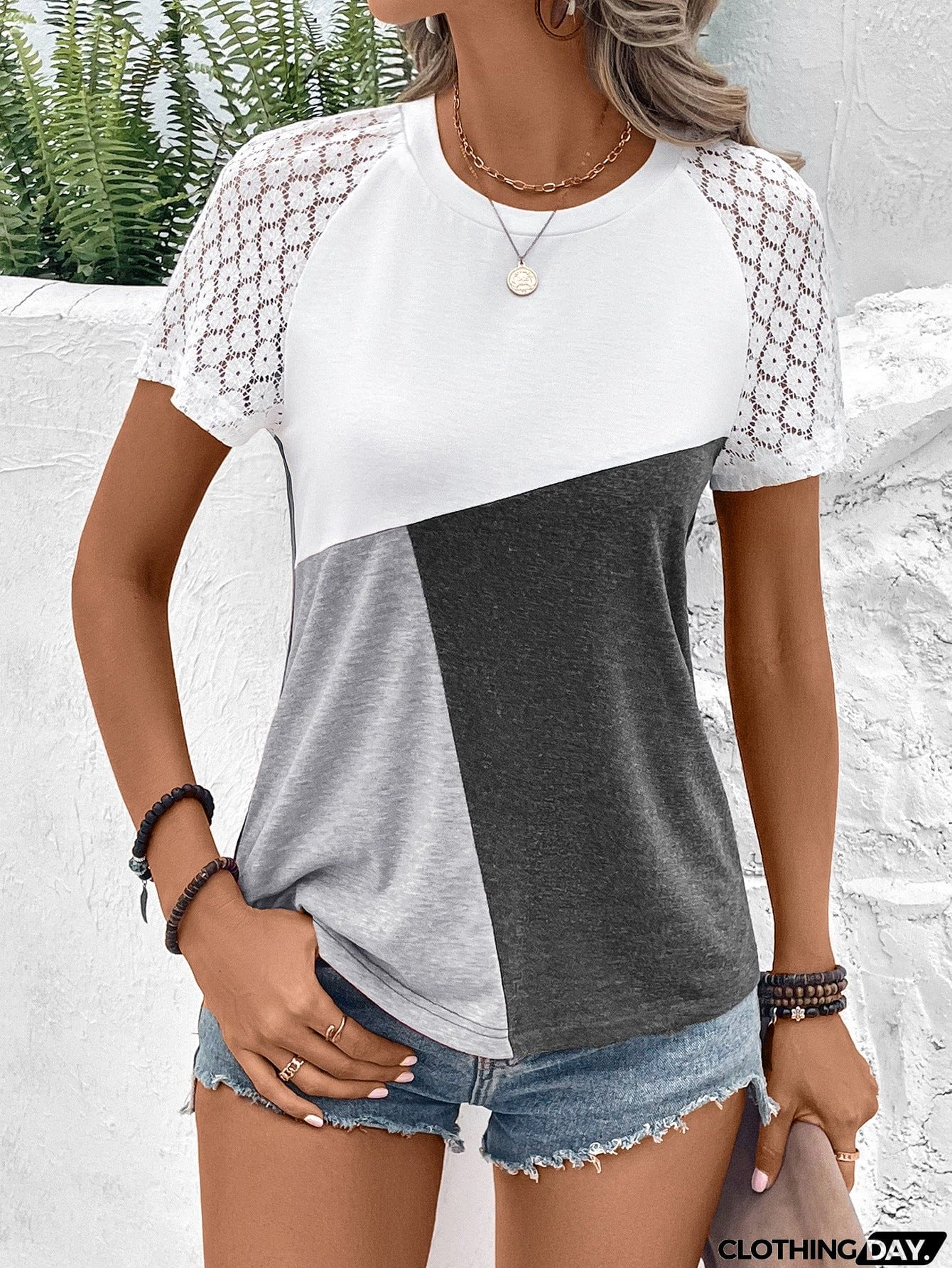 Color Block Raglan Sleeve Round Neck Tee