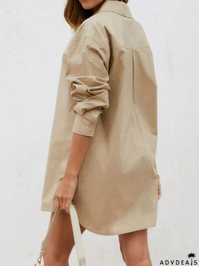 Button Up Long Sleeve Mini Shirt Dress