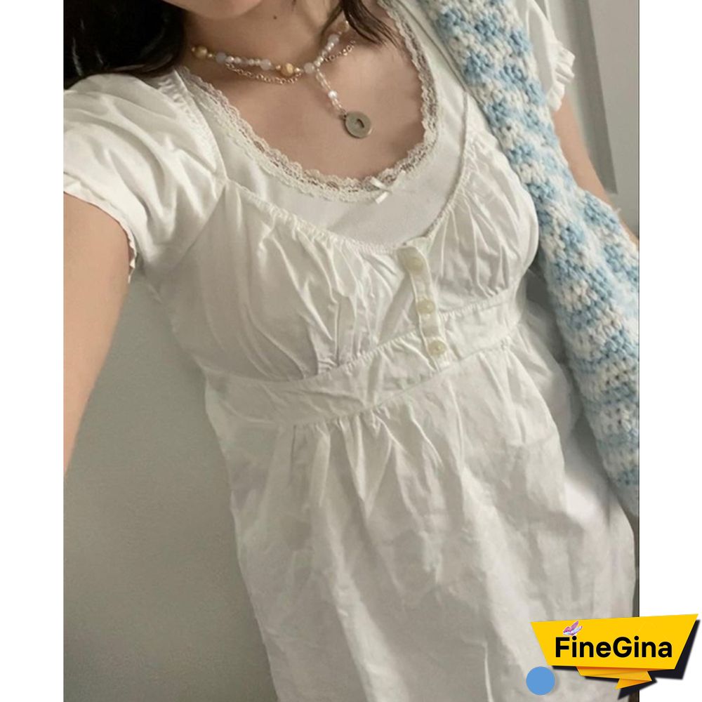 Ruffle Top Buttons Y2k Kawaii Women Crop Tops Cute E-girl Short Sleeve Tshirt Sweet Fairy Core Clothes Summer Vest