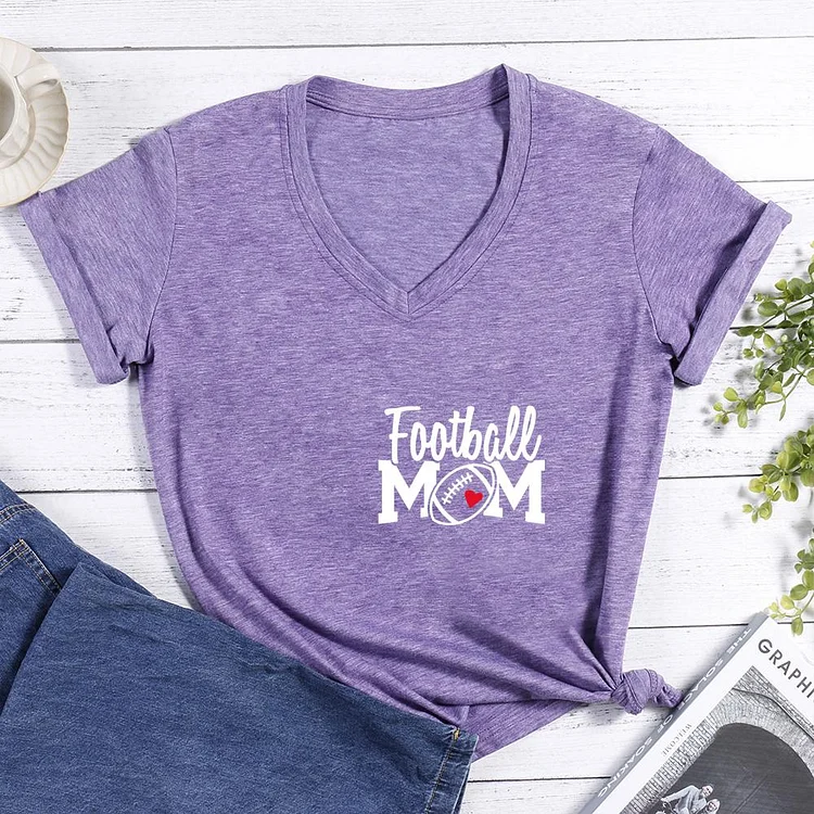 Football mom V-neck T Shirt-Annaletters