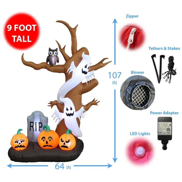 Halloween Inflatable Tree, Ghost, Pumpkin and Tombstone