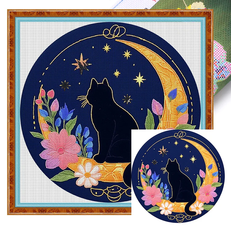 【Mona Lisa Brand-Cotton】Pensive Cat 24*24cm 11CT Stamped Canvas Cross Stitch gbfke