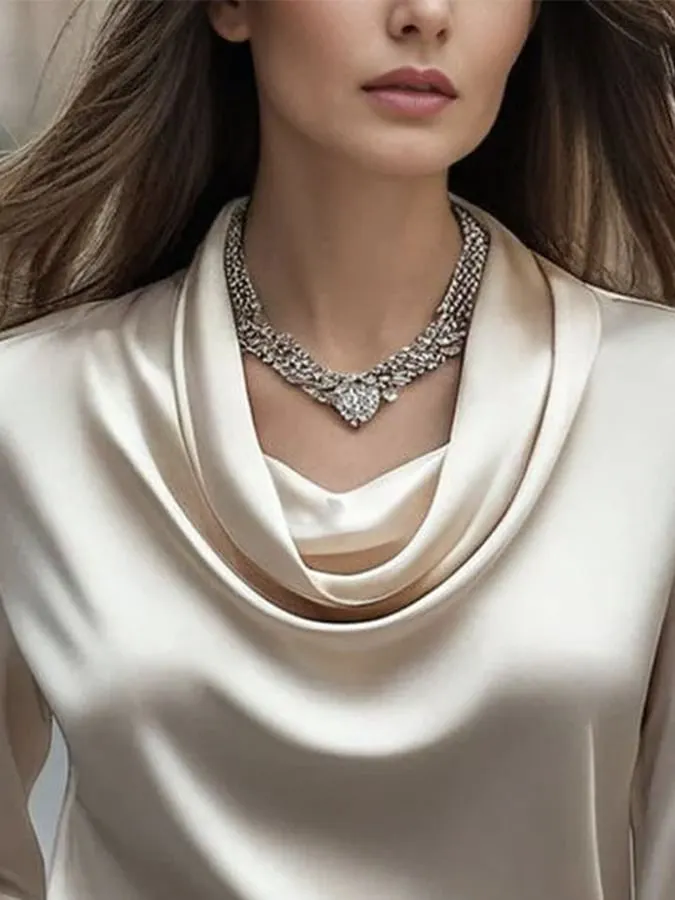 Heiryn Women's Solid Color Asymmetric Collar Metal Decor Fashionable Shirt | ChicGrl main image 1