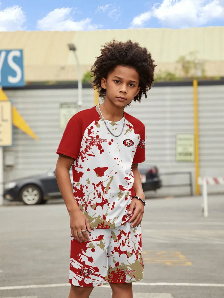 San Francisco 49ers  New Design Kids（5-14Y)' Casual Crew Neck T-shirt And Drawstring Shorts  2pcs/Set