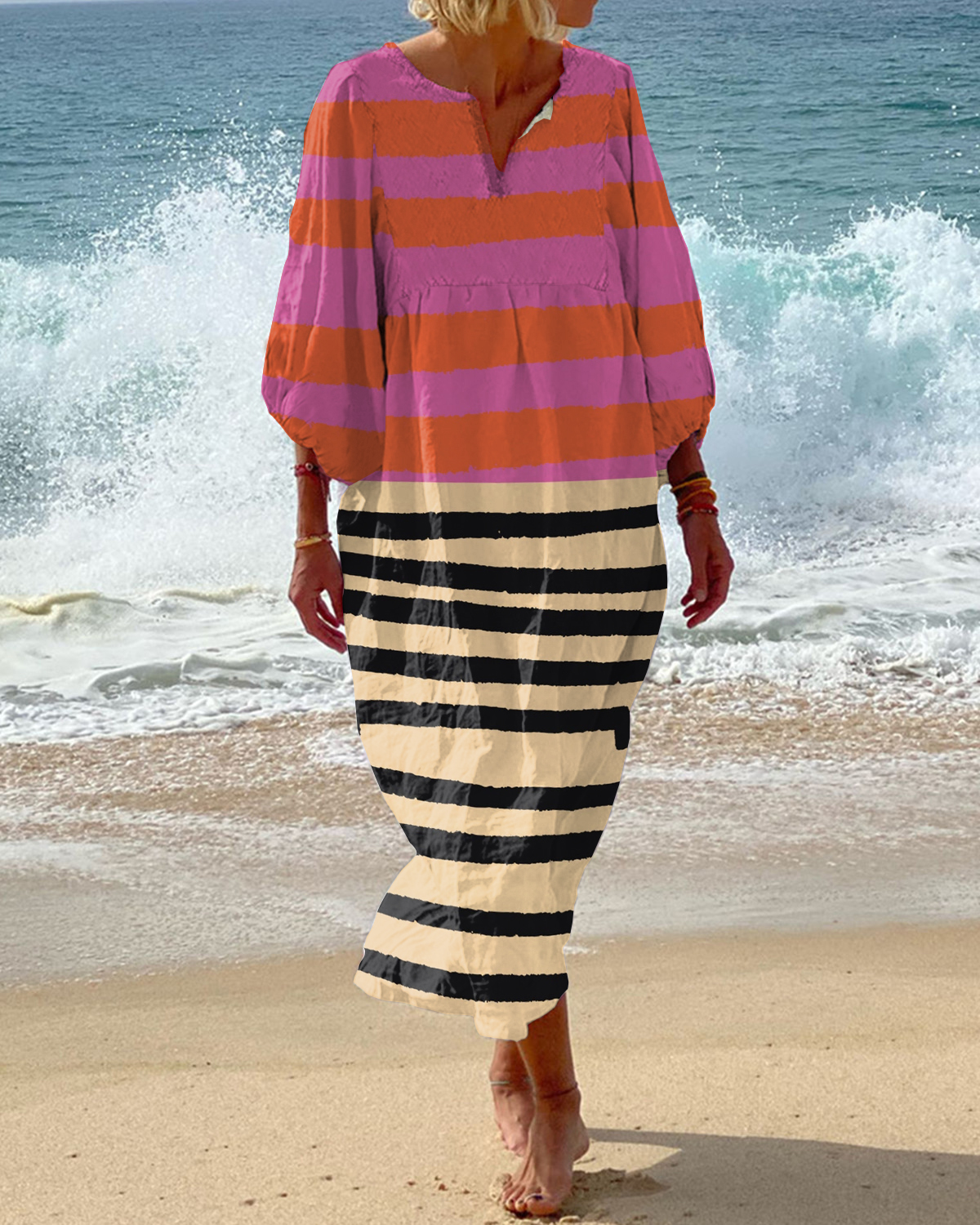 Abstract Art Print V-neck Holiday Loose Dress