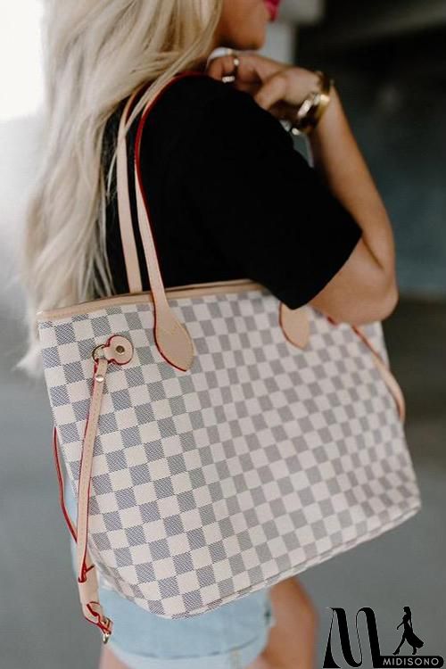 MidiSono - Check Tote Handbag with Clutch Wallet