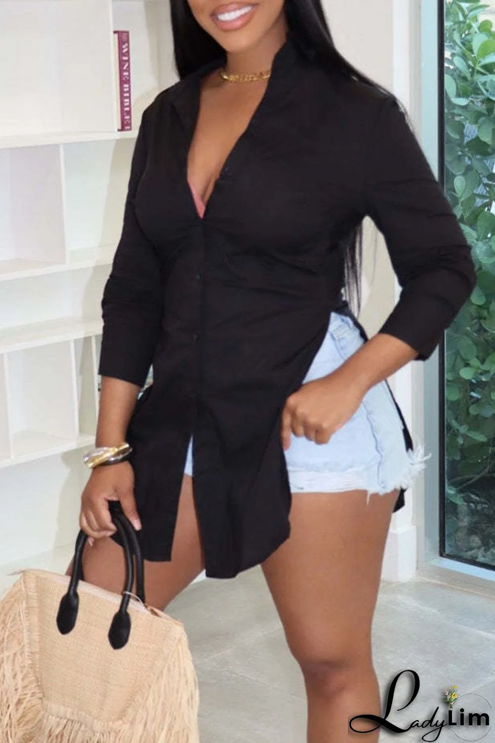 White Casual Solid Patchwork Buckle Asymmetrical Turndown Collar Tops