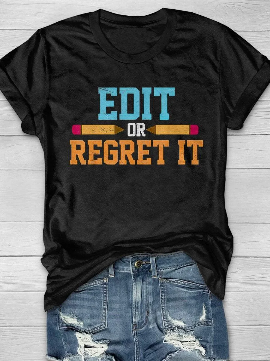 Edit Or Regret It Grammar Print Short Sleeve T-shirt