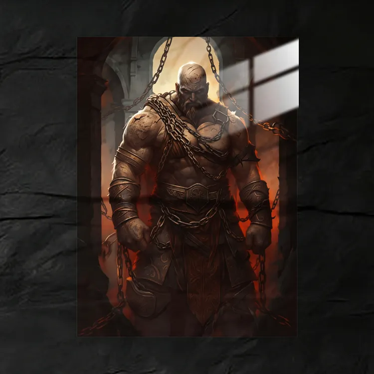 Kratos GodOfWar SeatedWarrior AnimetalPoster | Premium Anime Metal Wall Art