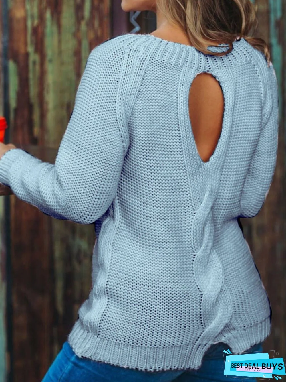 Cotton-Blend Long Sleeve Casual Sweater