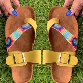 Letclo™ Golden Color Block Party & Evening Artificial Leather Summer Flat Heel Slippers letclo Letclo