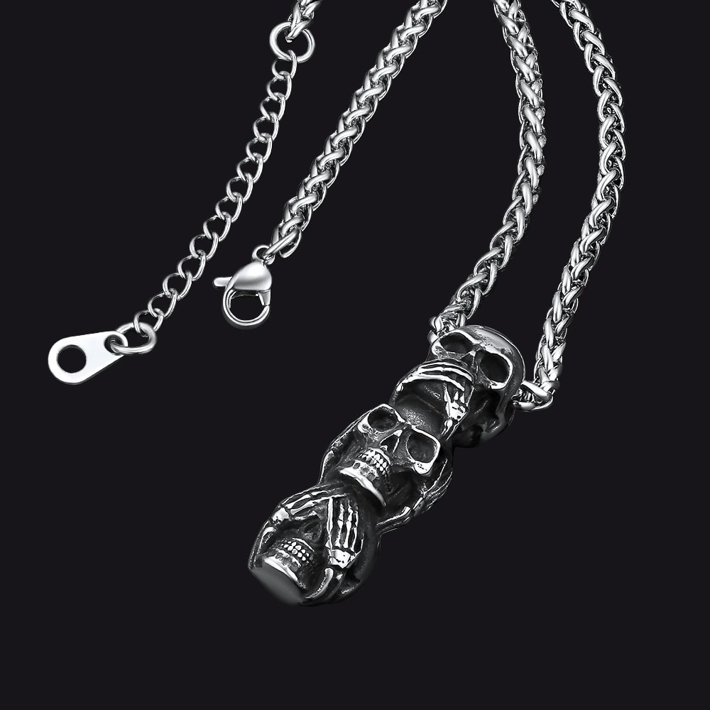 Speak No Evil, Hear No Evil, See No Evil Skulls Necklace For Men