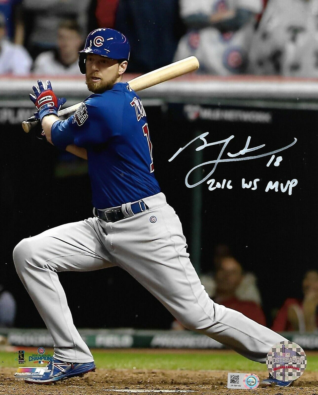 BEN ZOBRIST signed CHICAGO CUBS WORLD SRIES MVP INSCRIPTION 8X10 Photo Poster painting MLB CERT