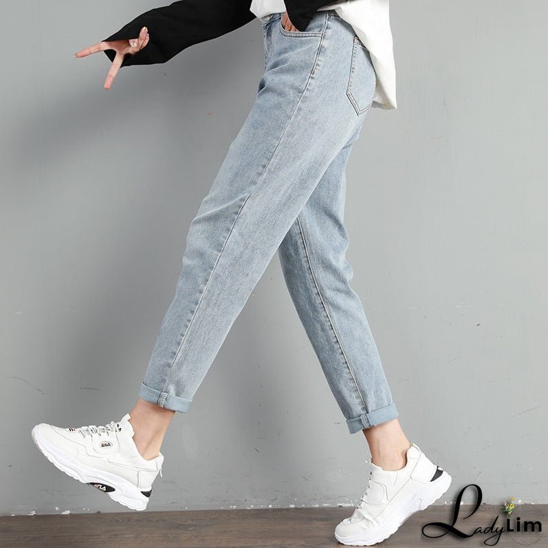 Women's Fashion Loose Straight High Waist Stretch Jeans