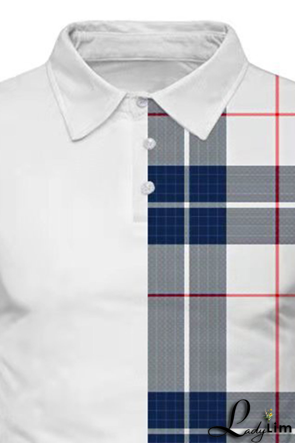 White Fashion Casual Plaid Split Joint Buckle POLO collar Tops