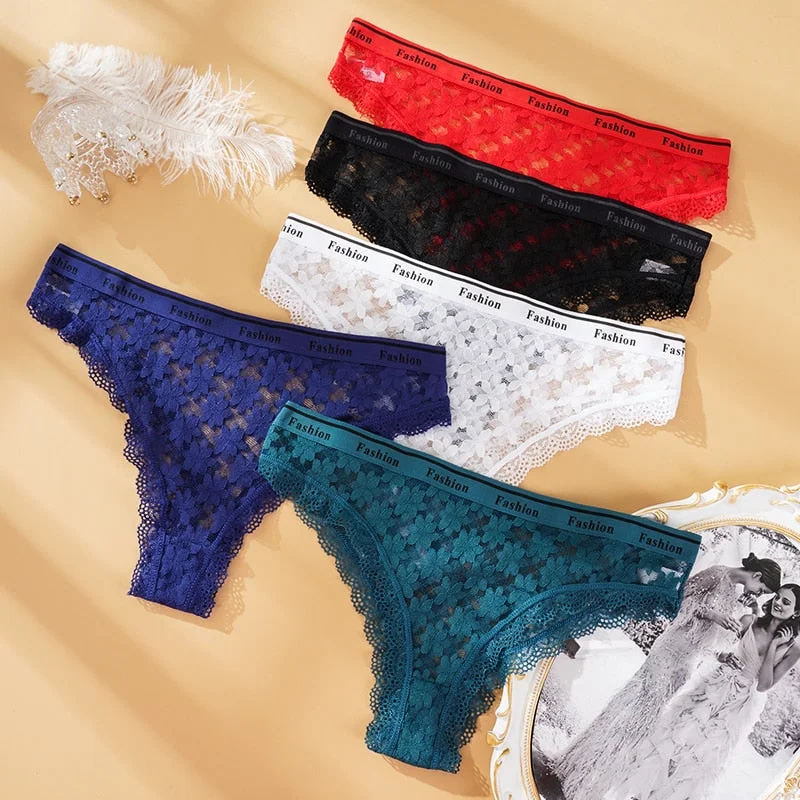 Fashion Lace Hollow Briefs Comfortable And Soft Panties Women's Sexy Close-Fitting Panties Low Rise 3PCS Underwear Lingerie