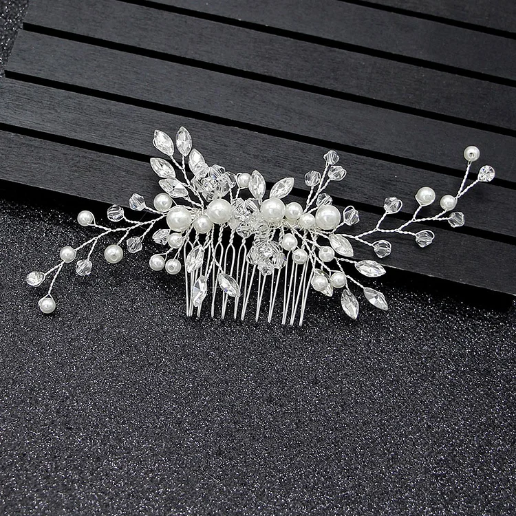 White Crystal Evening Plate Hair Comb