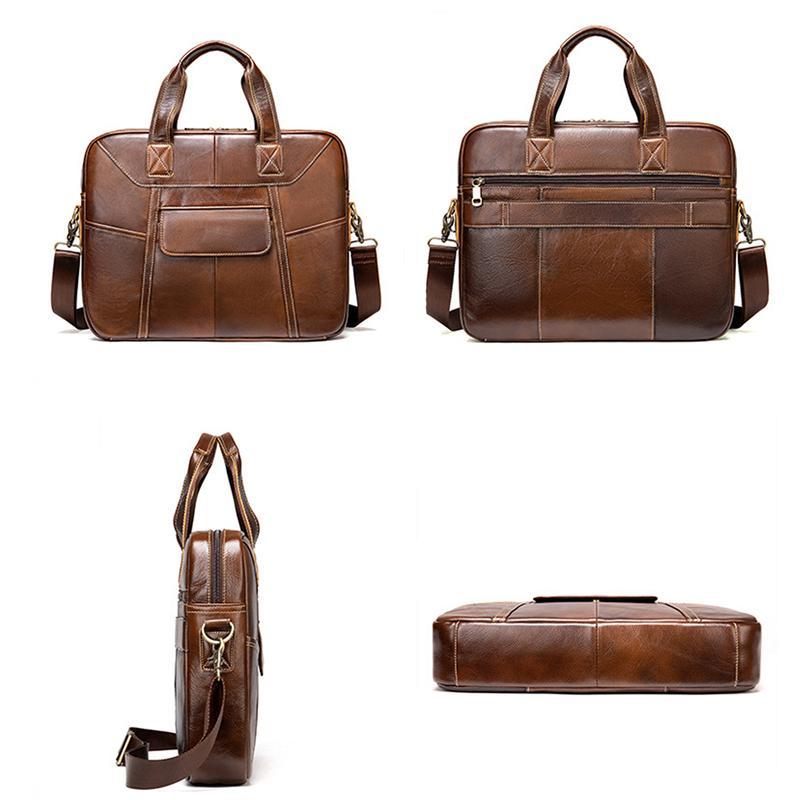 Men's Leather Briefcase Handbag Large Capacity Retro Shoulder Bag Crossbody Bag