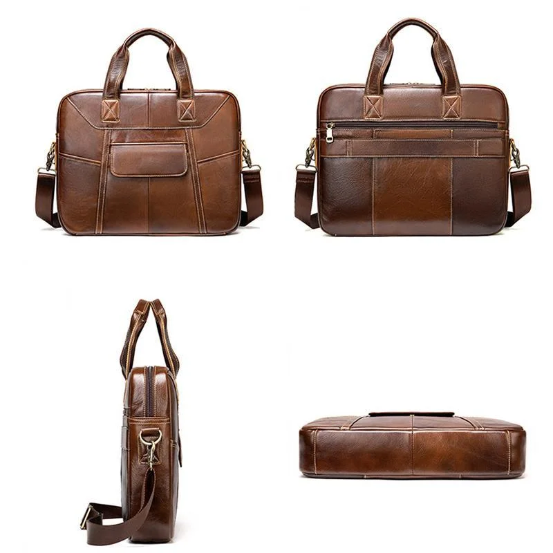 Men's Leather Briefcase Handbag Large Capacity Retro Shoulder Bag Crossbody Bag
