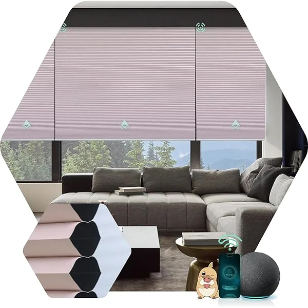 Smart Motorized Cellular Shade Works with Alexa, Blackout Honeycomb Power Window Blinds Customized Size, Cordless Single Cell Electric Blinds with Remote Control for Windows (Blackout Brown)