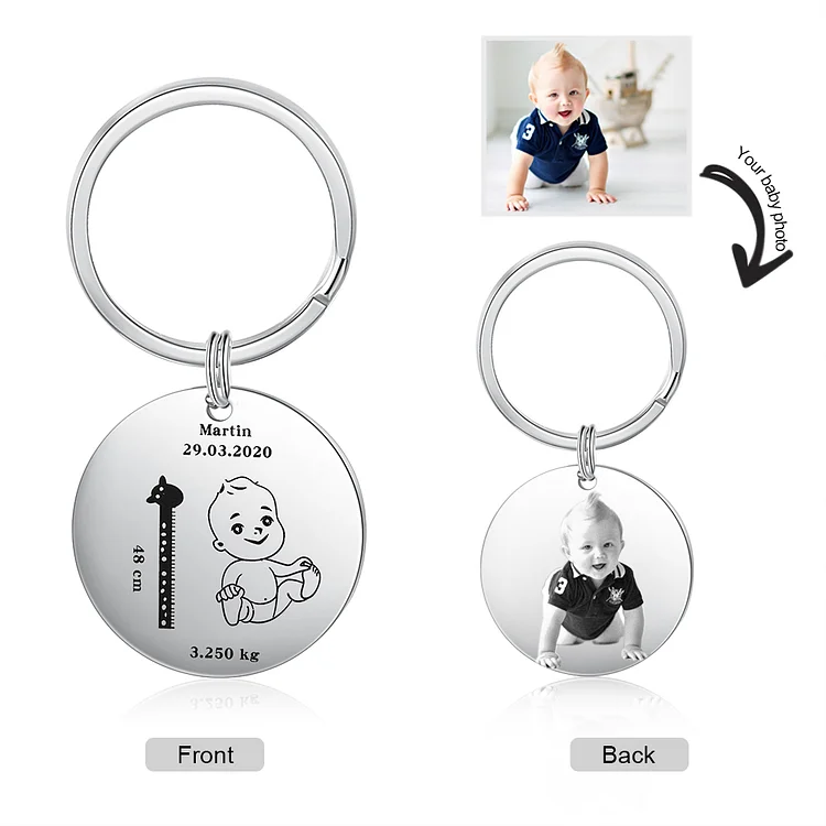 Personalized Baby Boy Name Keychain Newborn Birth Weight Height Mom and Dad Gift Keychain