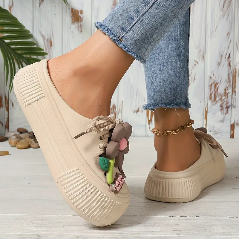 womens flower decor clogs casual hollow out design garden shoes comfortable slip on details 2