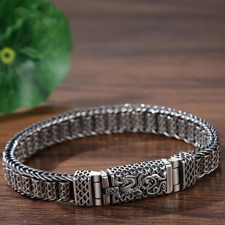 925 Silver Handmade Creative Color Dragon Scale Passepartout Prayer Wheel Bracelet