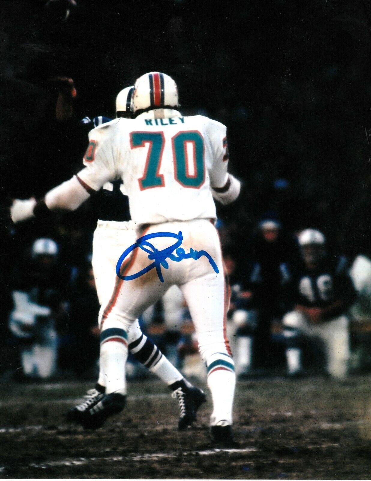 JIM RILEY MIAMI DOLPHINS ACTION SIGNED 8x10