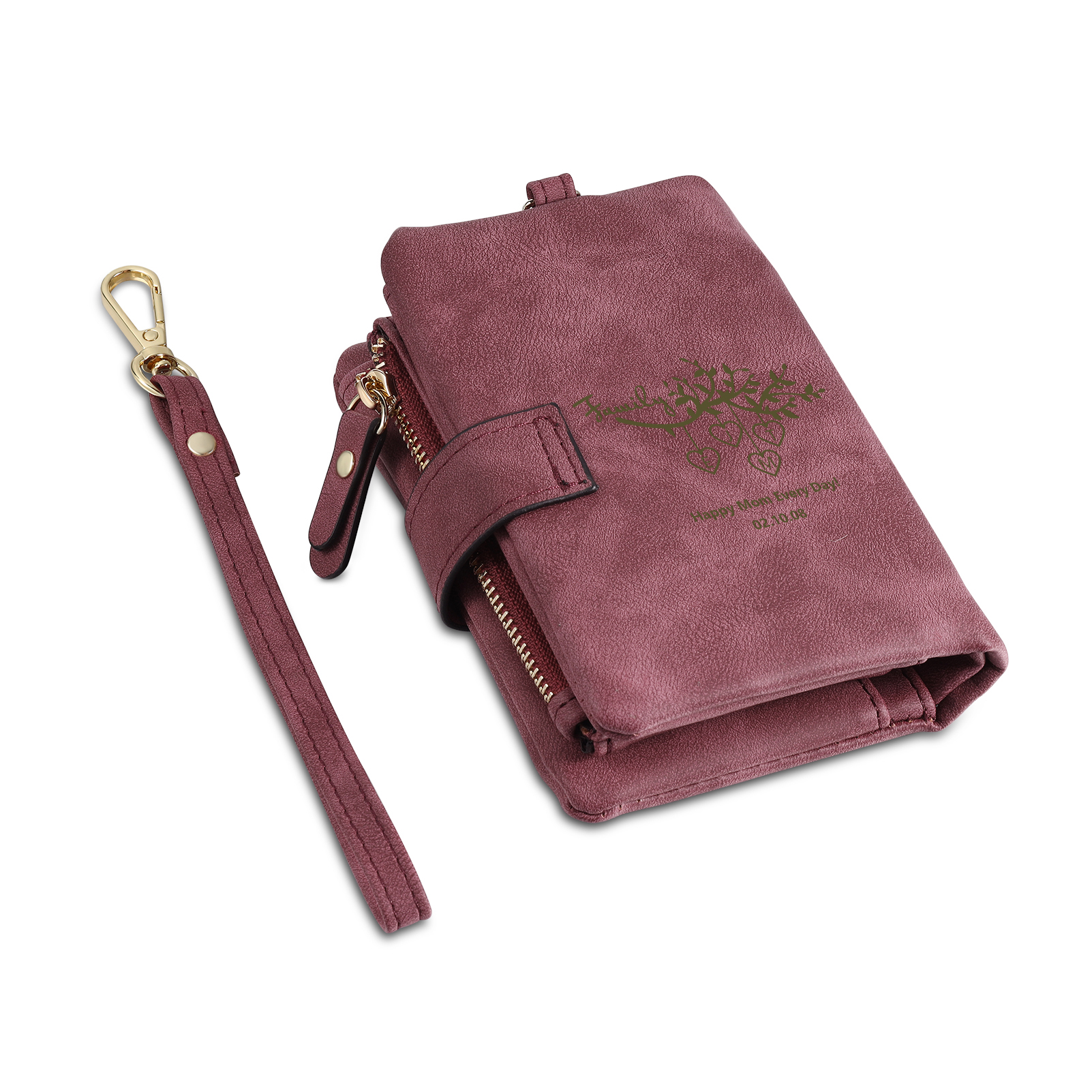 Portafoglio in PU pelle albero di vita con 5 letetre & 1 testo & 1 nome personalizzati per mamma/nonna