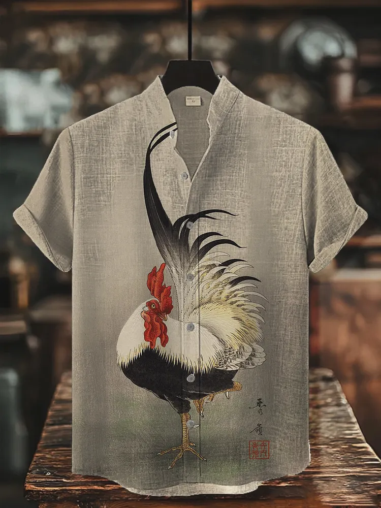 Herren H&auml;hnchen Bedrucktes Hemd der japanischen Kunst