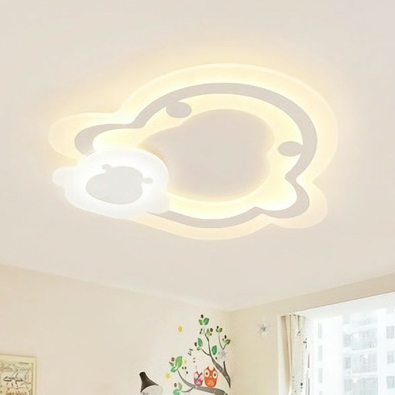 Kids&rsquo; Acrylic Shaded Flush Mount Lighting: White Led Fixture For Bedroom / Penguin