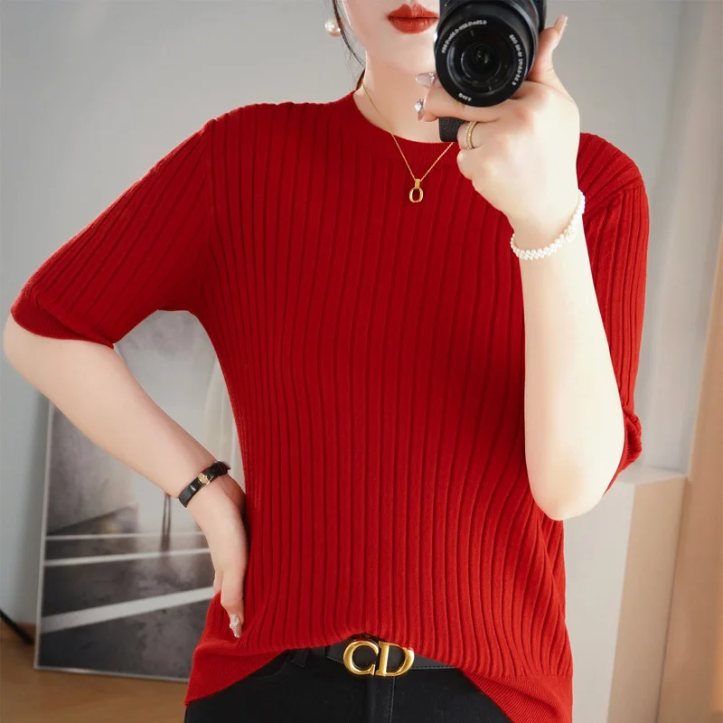 Churchf Churchf Collar Pit Bottom Shirt Women's New Slim Sweater Short Versatile Casual Sweater
