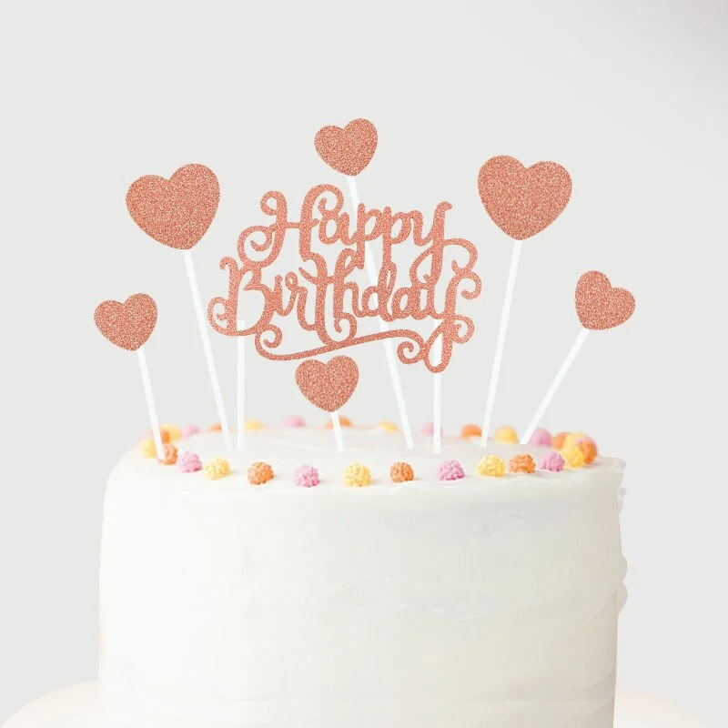 1Set Rose Gold Happy Birthday Cake Toppers with Confetti Balloons Kids Birthday Party Decoration Baby Shower Favor Wedding Decor