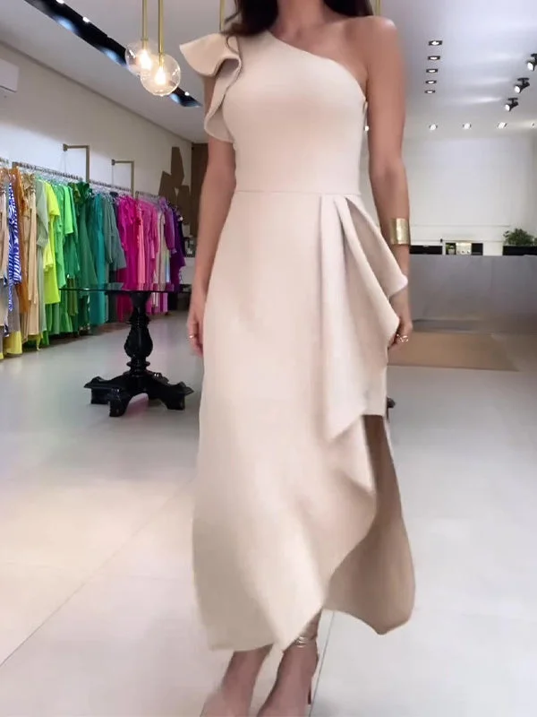 Style & Comfort for Mature Women Women's Sleeveless One Shoulder Solid Irregular Maxi Dress