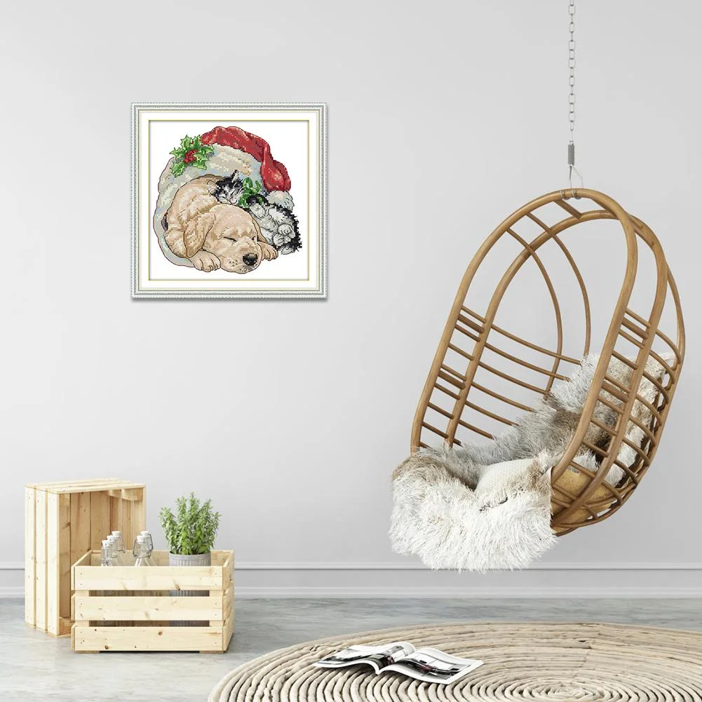14ct Stamped Cross Stitch - Cat and Dog (25*25cm)