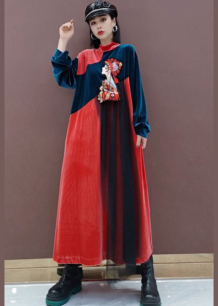 Women Red Tulle Patchwork Vacation Dresses