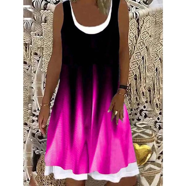 Summer New Fashion Women's Flame Fake Two-Piece Printed Casual Sleeveless Round Neck Dress Loose Soft And Comfortable Thin Summer Dress Xs-5Xl - Chicaggo