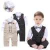 Baby Boys Romper with Bowtie Long-sleeve Gentleman Jumpsuit 3 Pcs /Sets