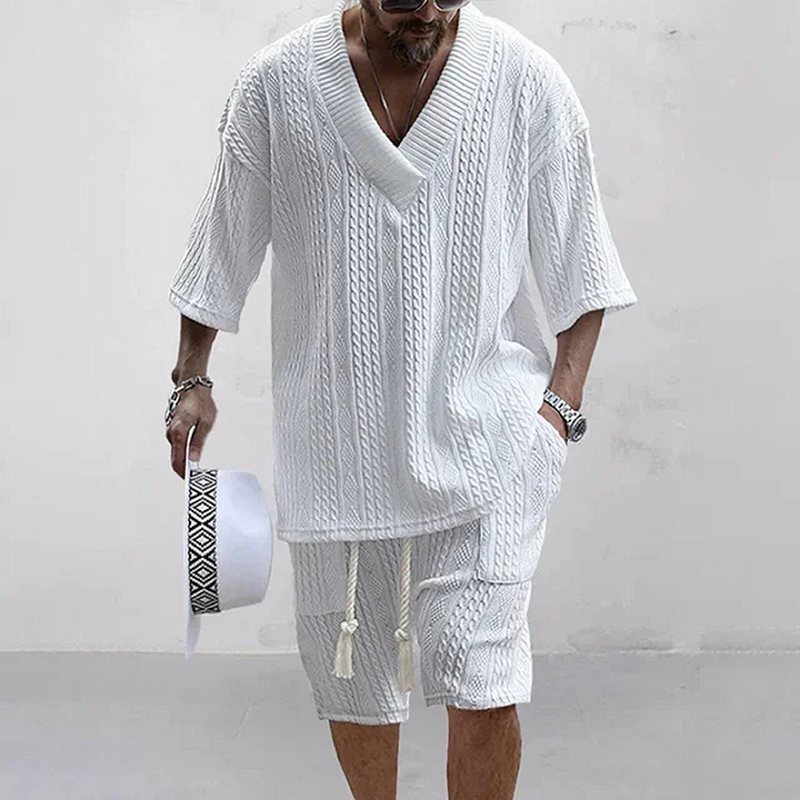 2024 Casual Shorts Set Knitted Two Piece Men's Clothing