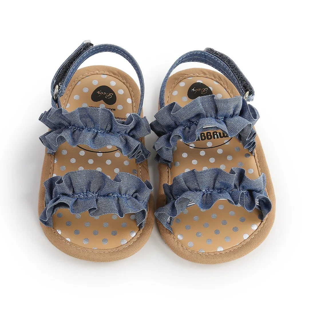 Baby Girls Summer Sandals, Anti-Slip Soft Sole Ruffle Flat Shoes Toddler First Walker
