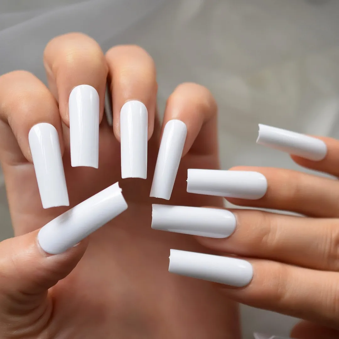 24pcs White Extra Long Curved Square Nails Press On Salon Acrylic Nail Art Tips DIY Nail Home Salon Manicure Faux Ongles-Nail Inspo