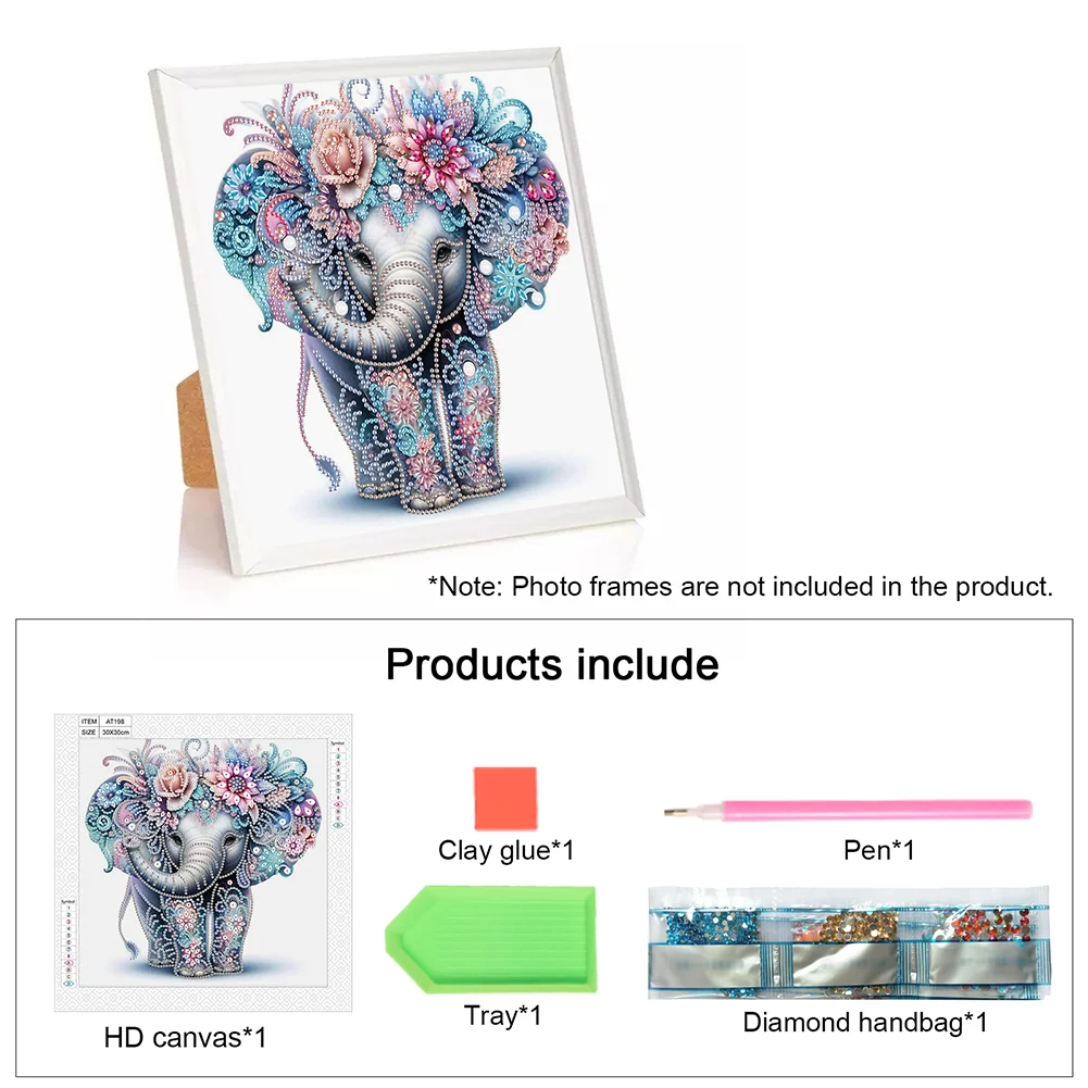 Diamond Painting - Partial Special Shaped Drill - Flower Cute Elephant(Canvas|30*30cm)