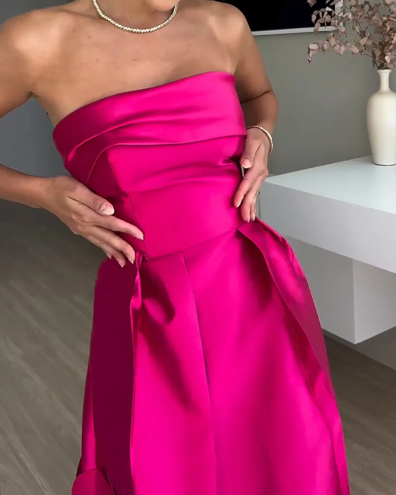 Stitching round Satin Sexy Tube Top High Waist Dress Evening Dress