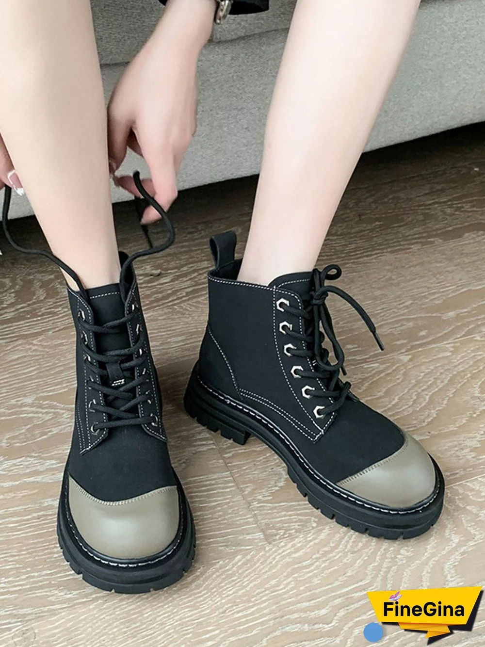 British Style Stitching Lace-Up Platform Boots